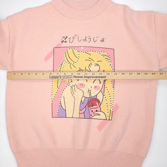 SAILOR MOON Anime Fan Girl Oversized Chunky Ribbed Knit Sweater in Pink Medium - Picture 4 of 5